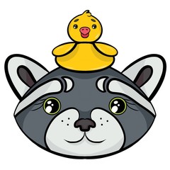 raccoon with a duck