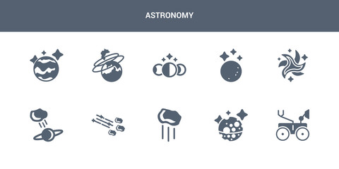 10 astronomy vector icons such as mars rover, mercury, meteor, meteor shower, meteorite contains milky way, moon, moon phases, nebula, neptune. astronomy icons