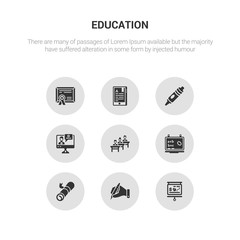 9 round vector icons such as business education, writing, certificate, chalkboard, classroom contains computer-based training, crayon, digital book, diploma. business education, writing, icon3_,