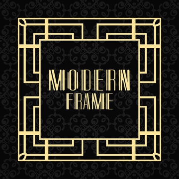 Modern art deco vintage border and frame for design of badge, logo, label, invitation and packaging of luxury products. Retro luxury background. Vector illustration