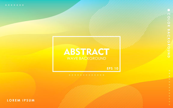 Dynamic Wave Background. Modern Yellow And Blue Gradient Color Wavy Abstract Shape Composition. Colorful Fluid Landing Page.