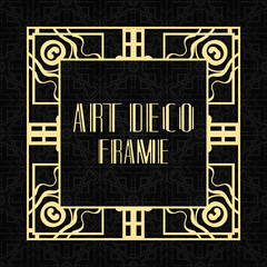 Vector geometric frame in modern art deco style. Rectangle vector abstract element for design of badge, logo, label, invitation and packaging of luxury products. Vintage luxury background