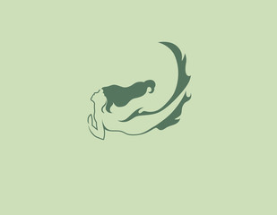 Creative green logo mermaid in water beauty