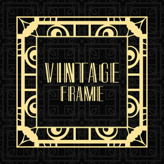 Vector geometric frame in modern art deco style. Rectangle vector abstract element for design of badge, logo, label, invitation and packaging of luxury products. Vintage luxury background