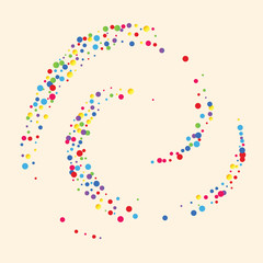 Festive background with multicolored confetti. Yellow, pink, blue circles but against a white background. Flying confetti.