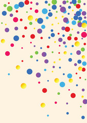 Festive background with multicolored confetti. Yellow, pink, blue circles but against a white background. Flying confetti.