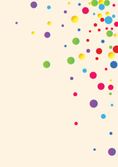 Festive background with multicolored confetti. Yellow, pink, blue circles but against a white background. Flying confetti.