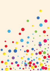 Festive background with multicolored confetti. Yellow, pink, blue circles but against a white background. Flying confetti.