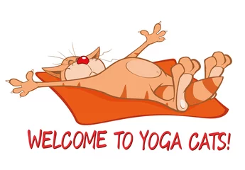 Fotobehang Essential Yoga Poses for Cats. Vector Illustration of a Cute Cat. Cartoon Character  © liusa