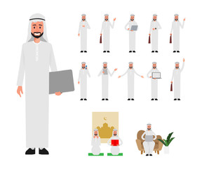 Set of Arab Muslim woman in lifestyle daily. Business people in job. Daily routine activity.