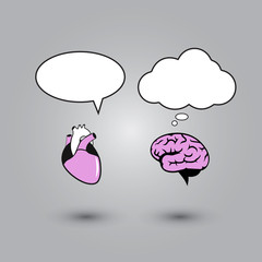 Illustration of dialogue between the brain and the heart. Temlate for therapy session. - Vector