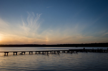 Fototapeta na wymiar Sunset over Necko lake, podlasie in Poland.