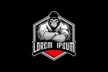 gorilla cartoon martial arts athlete MMA logo template