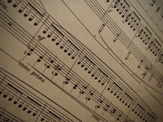 Close up of an old sheetmusic for classical piano.