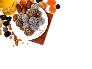 Colorful healthy homemade candies with nuts, dry fruits