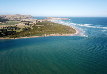 Surat Bay coast and estuary aerial view, Catlins, New Zealand