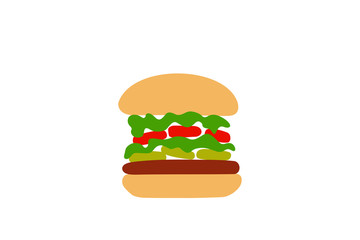 Simple drawing of a single patty burger, vector illustration