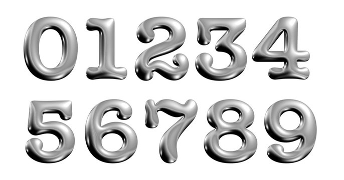 3d metallic alphabet, numbers, embossed effect, 3d illustration