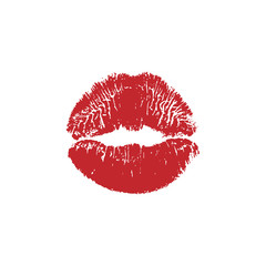 Vector illustration of womans girl red lipstick kiss mark isolated on white background. Valentines day icon, sign, symbol, clip art for design.