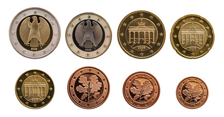 Full set of euro coins europe germany, gradient background