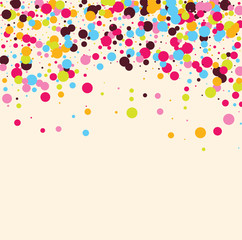 Festive background with multicolored confetti. Yellow, pink, blue circles but against a white background. Flying confetti.