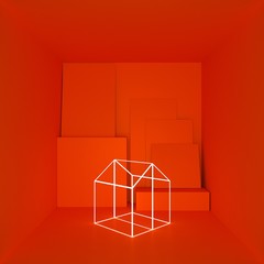 abstract background with squares and a little house