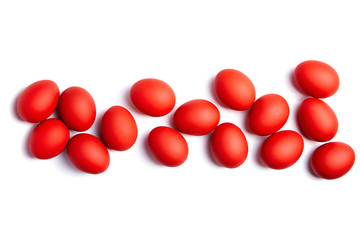 Red Easter eggs isolated on white background. Christian holiday traditional symbol