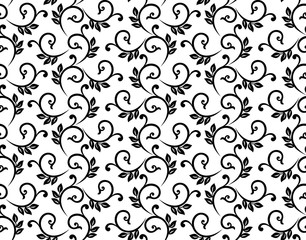 Flower pattern. Seamless white and black ornament. Graphic vector background. Ornament for fabric, wallpaper, packaging