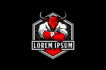 Bull cartoon for martial arts MMA logo template