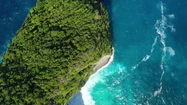 Aerial view at sea and rocks. Turquoise water background from top view. Summer seascape from air. Kelingking beach, Nusa Penida, Bali, Indonesia. Travel - image