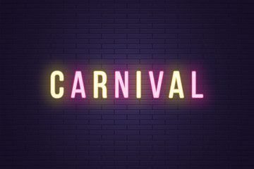 Neon composition of headline Carnival. Neon text