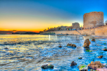 View of Alghero towers at sunset