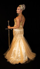 Fototapeta premium Golden goddess in crown with sword