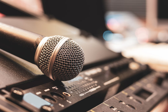 microphone on studio equipment. recording concept