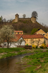 Brumov town and castle in east Moravia in spring cloudy day