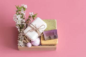 Spring Spa still Life on isolated pink background