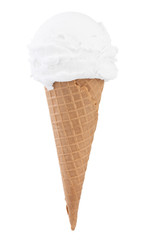 vanilla ice cream in the cone on white background with clipping path