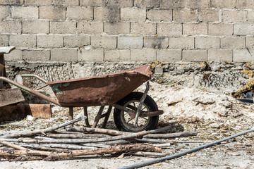Old wheelbarrow in the garden