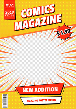 Comic Book Cover Page Empty Template Mockup Design. Vector