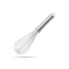 Realistic 3d Detailed Metal Wire Stainless Balloon Whisk. Vector