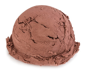 chocolate ice cream scoops side view on white background with clipping path