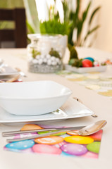 Easter table setting with white crockery