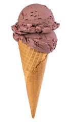 chocolate ice creamin in the cone isolated on white background