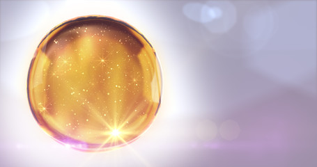 Oil drop in yellow colors on bright background. Transparency Liquid element. Skincare, beauty, cosmetic, moisturizer, auto, motor. 3D illustration