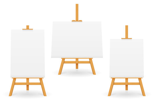 wooden easel for painting and drawing with a blank sheet of paper template for design vector illustration