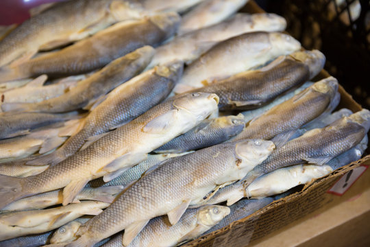 Photo of boiled fish on Tbilisi market for graphic and web design, for website or mobile app.