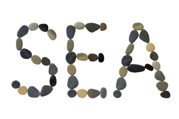 text sea pebble, white background isolated