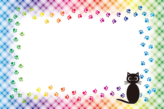 #Background #wallpaper #Vector #Illustration #design #free #free_size #charge_free #colorful #color rainbow,show business,entertainment,party,image  背景素材,ピクチャーフレーム,写真枠,ねこ,足跡,肉球,ペット,チェック模様,名札,値札,動物,額縁