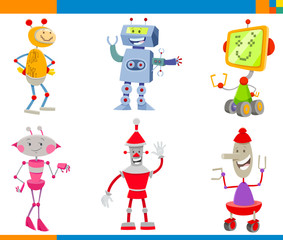 Fototapeta na wymiar Cartoon Robots and Droids Characters Set