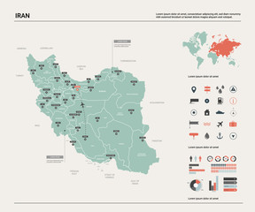 Obraz premium Vector map of Iran. High detailed country map with division, cities and capital Tehran. Political map, world map, infographic elements.
